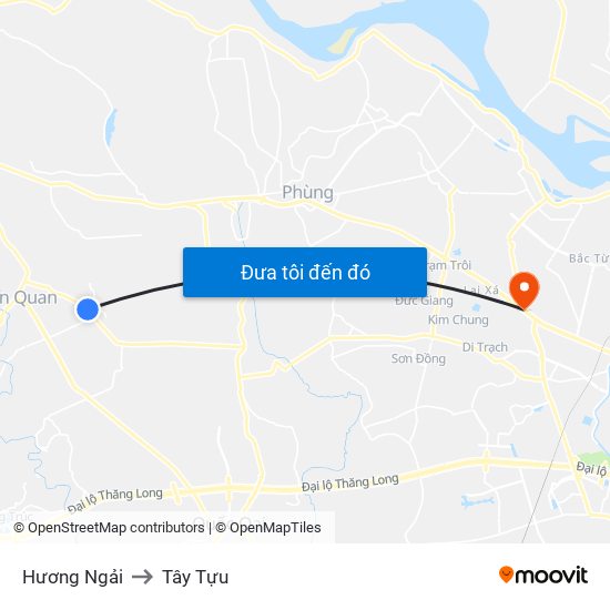 Hương Ngải to Tây Tựu map