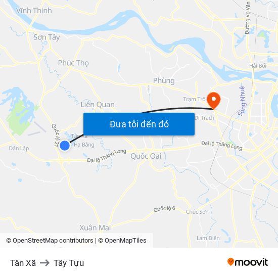 Tân Xã to Tây Tựu map