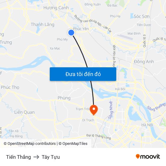 Tiến Thắng to Tây Tựu map