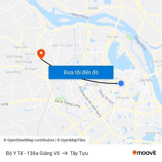 Bộ Y Tế - 138a Giảng Võ to Tây Tựu map