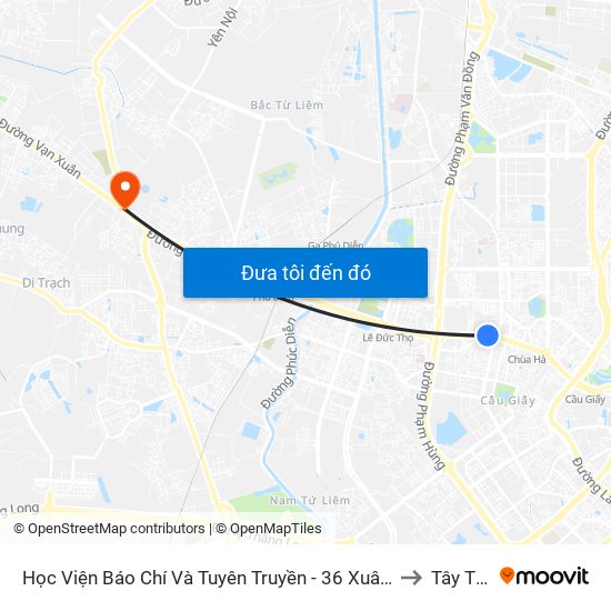 Học Viện Báo Chí Và Tuyên Truyền - 36 Xuân Thủy to Tây Tựu map