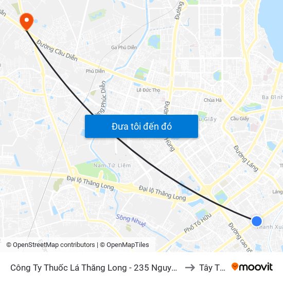 Công Ty Thuốc Lá Thăng Long - 235 Nguyễn Trãi to Tây Tựu map