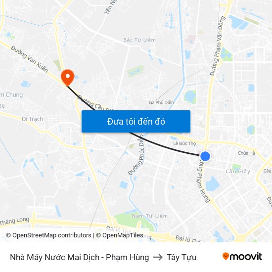 Nhà Máy Nước Mai Dịch - Phạm Hùng to Tây Tựu map