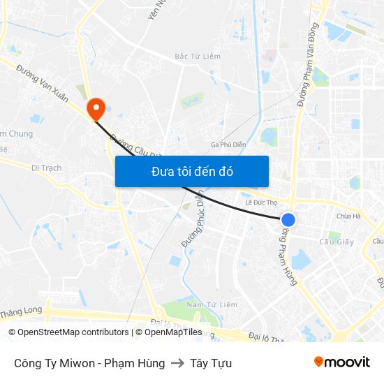 Công Ty Miwon - Phạm Hùng to Tây Tựu map