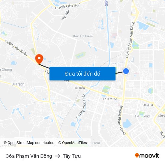 36a Phạm Văn Đồng to Tây Tựu map