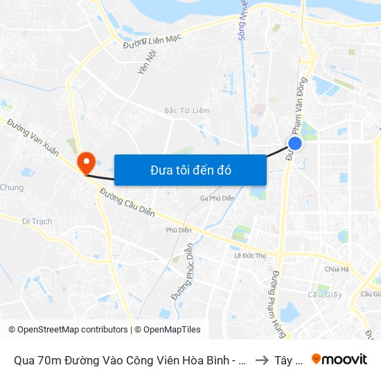 Qua 70m Đường Vào Công Viên Hòa Bình - Phạm Văn Đồng to Tây Tựu map