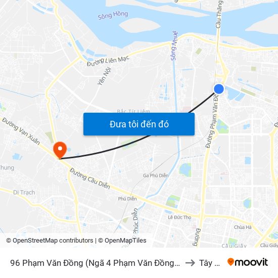 96 Phạm Văn Đồng (Ngã 4 Phạm Văn Đồng - Xuân Đỉnh) to Tây Tựu map