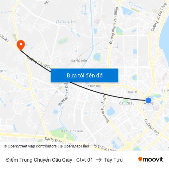 Điểm Trung Chuyển Cầu Giấy - Gtvt 01 to Tây Tựu map