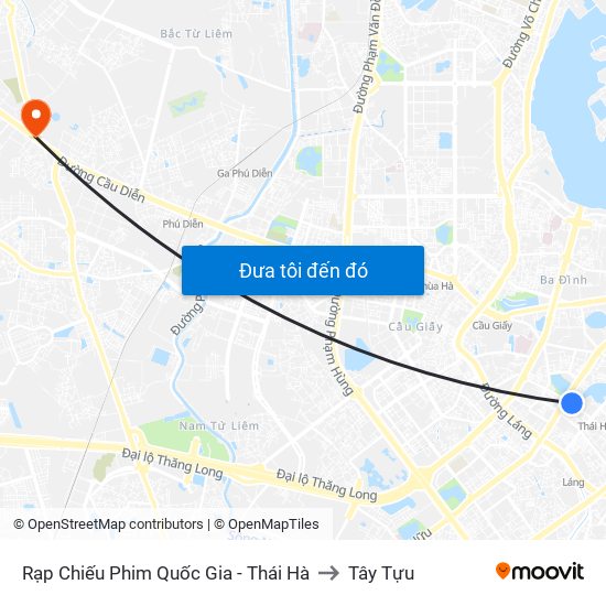 Rạp Chiếu Phim Quốc Gia - Thái Hà to Tây Tựu map