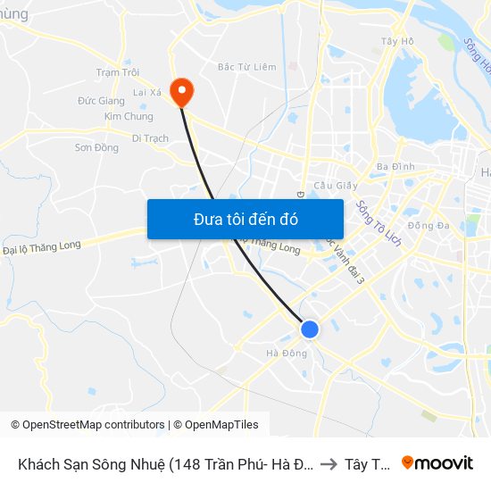 Khách Sạn Sông Nhuệ (148 Trần Phú- Hà Đông) to Tây Tựu map