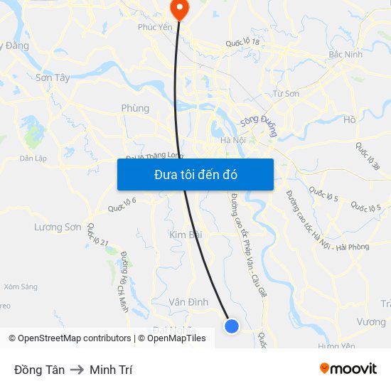 Đồng Tân to Minh Trí map