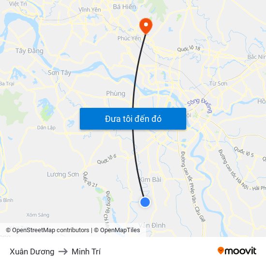 Xuân Dương to Minh Trí map