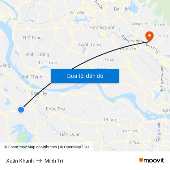 Xuân Khanh to Minh Trí map