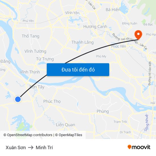 Xuân Sơn to Minh Trí map