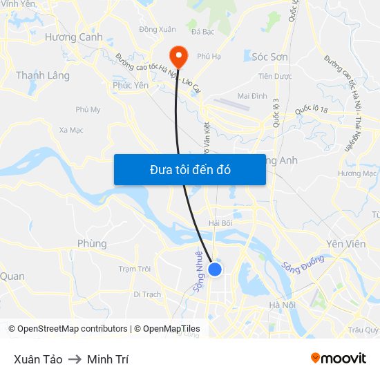 Xuân Tảo to Minh Trí map