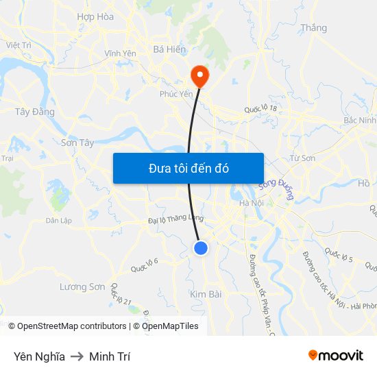 Yên Nghĩa to Minh Trí map