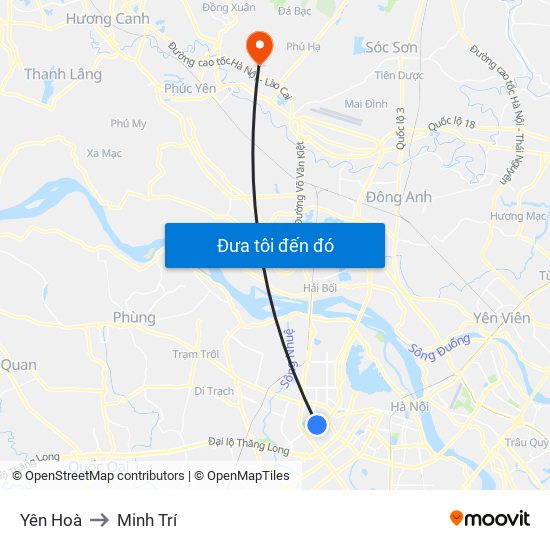 Yên Hoà to Minh Trí map