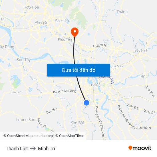 Thanh Liệt to Minh Trí map