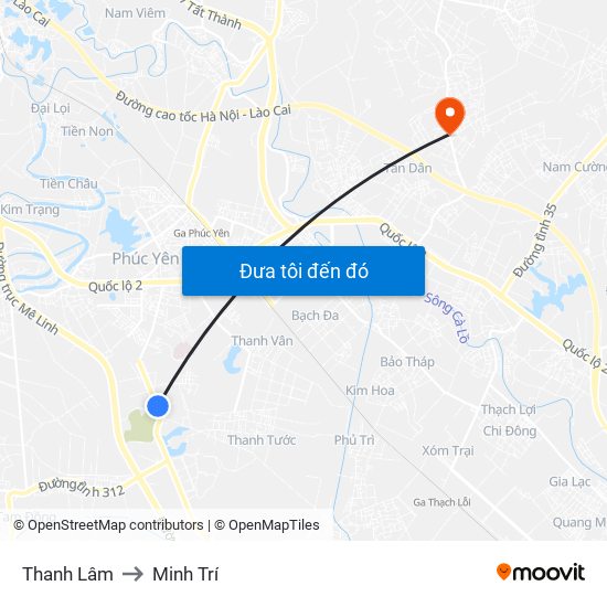 Thanh Lâm to Minh Trí map
