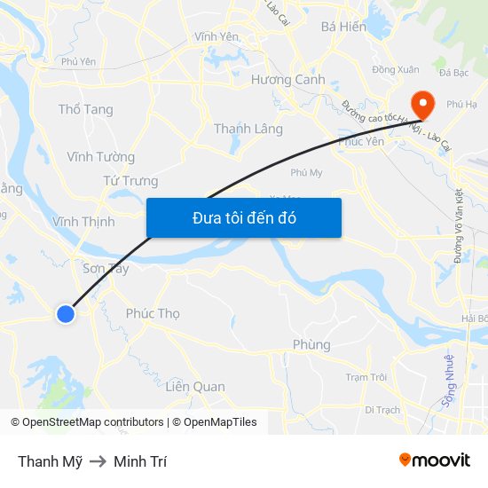 Thanh Mỹ to Minh Trí map