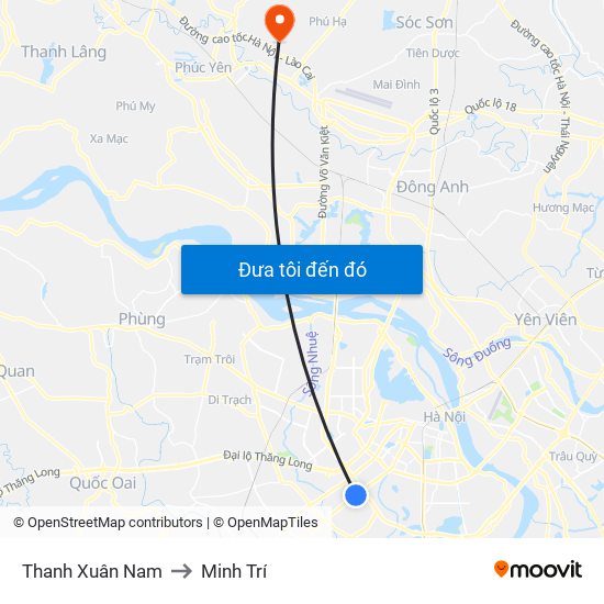 Thanh Xuân Nam to Minh Trí map