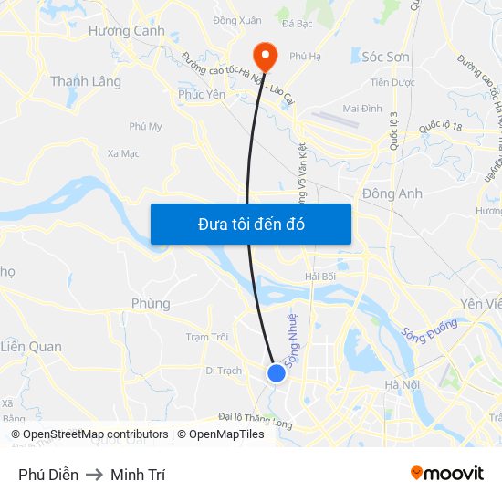 Phú Diễn to Minh Trí map