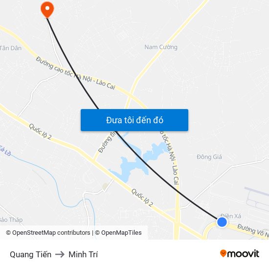 Quang Tiến to Minh Trí map