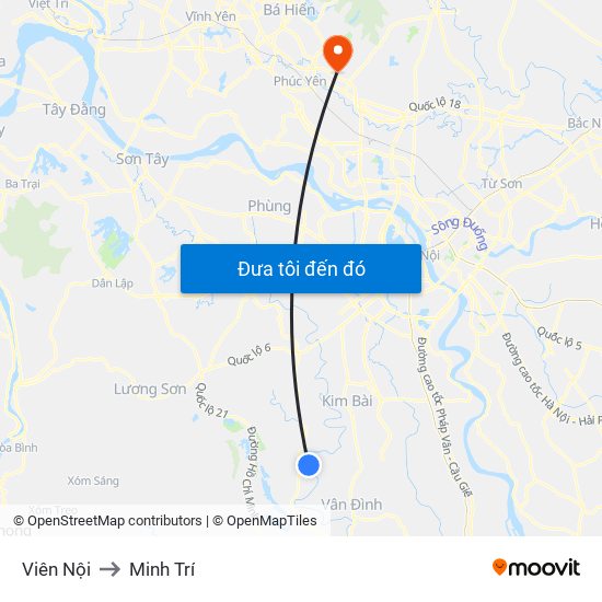 Viên Nội to Minh Trí map