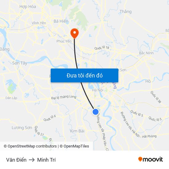 Văn Điển to Minh Trí map