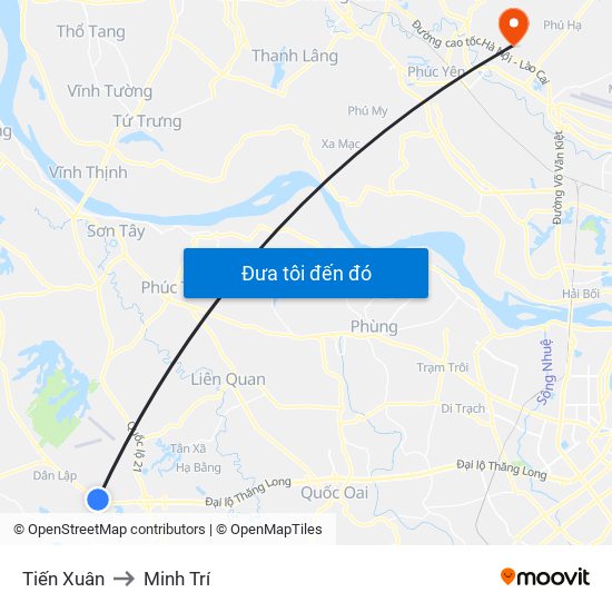 Tiến Xuân to Minh Trí map