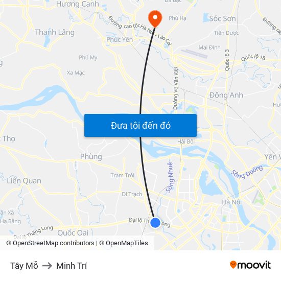 Tây Mỗ to Minh Trí map