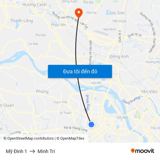 Mỹ Đình 1 to Minh Trí map