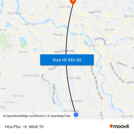 Hòa Phú to Minh Trí map