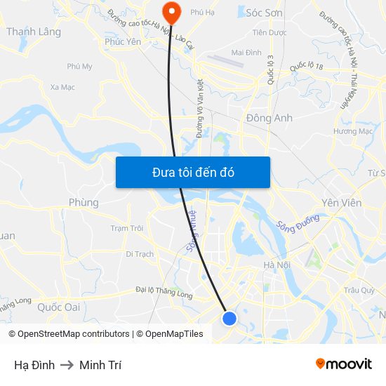 Hạ Đình to Minh Trí map