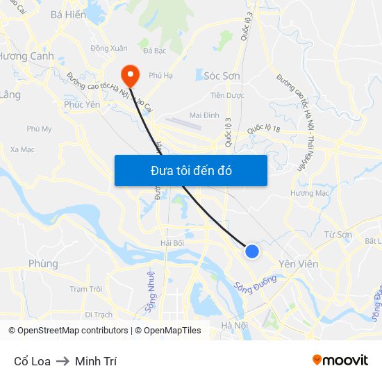 Cổ Loa to Minh Trí map