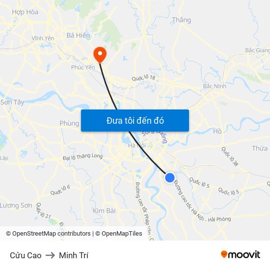 Cửu Cao to Minh Trí map