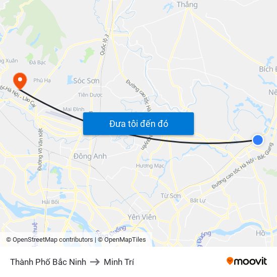 Thành Phố Bắc Ninh to Minh Trí map