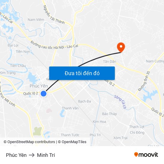 Phúc Yên to Minh Trí map