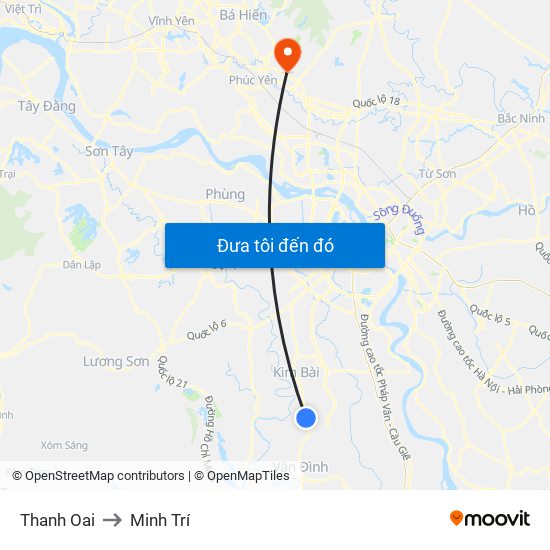 Thanh Oai to Minh Trí map