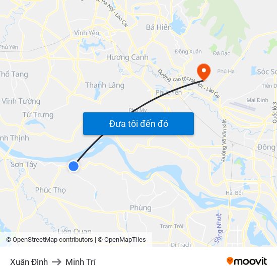 Xuân Đình to Minh Trí map