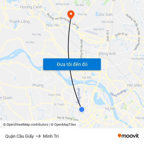 Quận Cầu Giấy to Minh Trí map