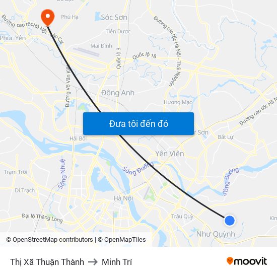 Thị Xã Thuận Thành to Minh Trí map