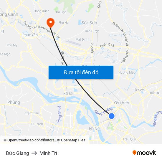 Đức Giang to Minh Trí map