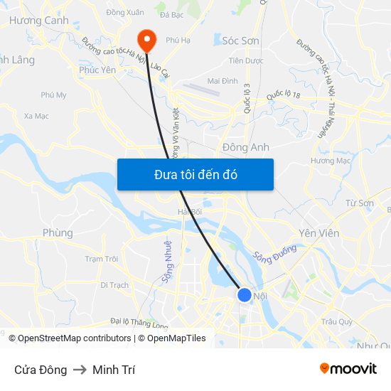 Cửa Đông to Minh Trí map