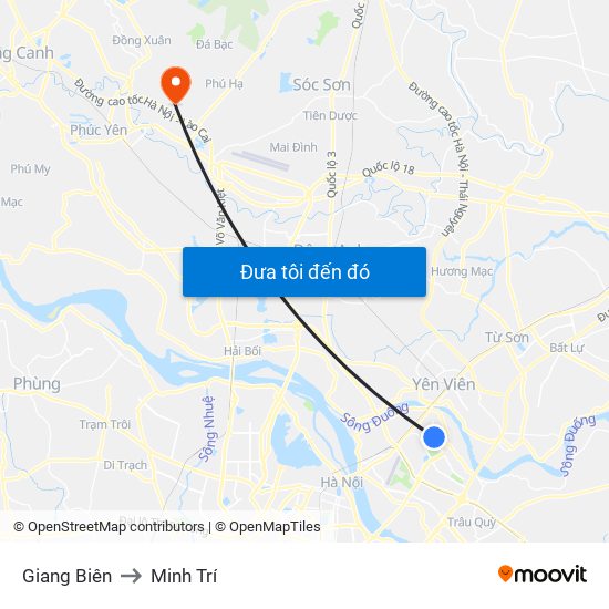 Giang Biên to Minh Trí map