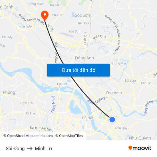 Sài Đồng to Minh Trí map