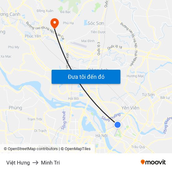 Việt Hưng to Minh Trí map