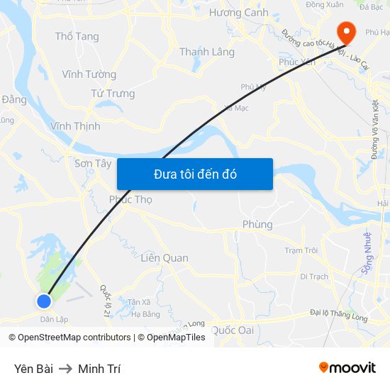 Yên Bài to Minh Trí map