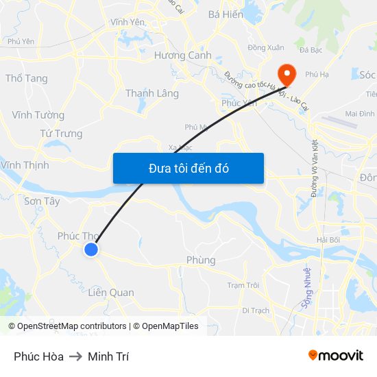 Phúc Hòa to Minh Trí map