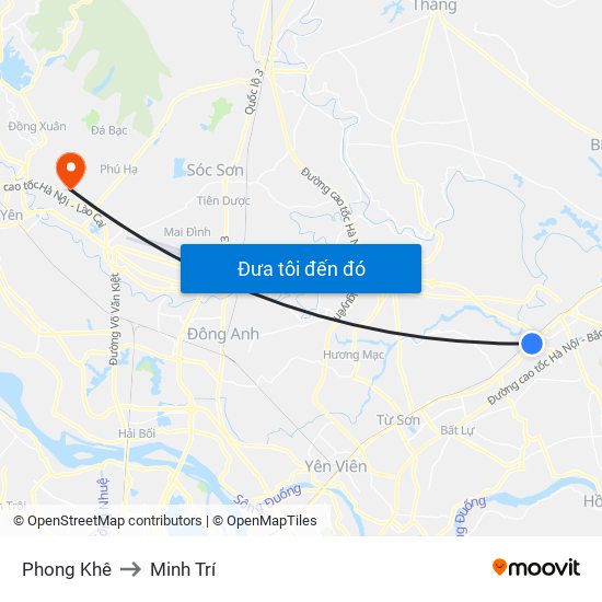 Phong Khê to Minh Trí map